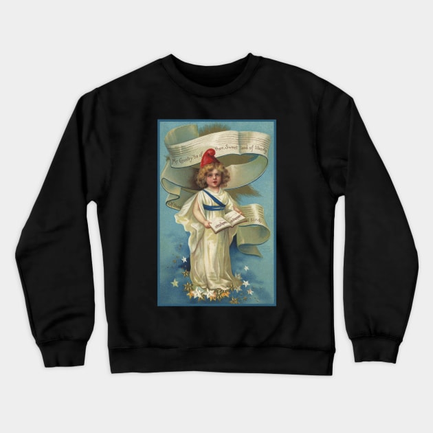 My Country 'Tis Of Thee Antique Patriotic Postcard Crewneck Sweatshirt by MatchbookGraphics